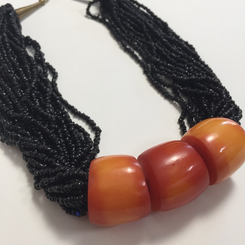 Black Beaded Necklace with Orange Gradient Accent Beads